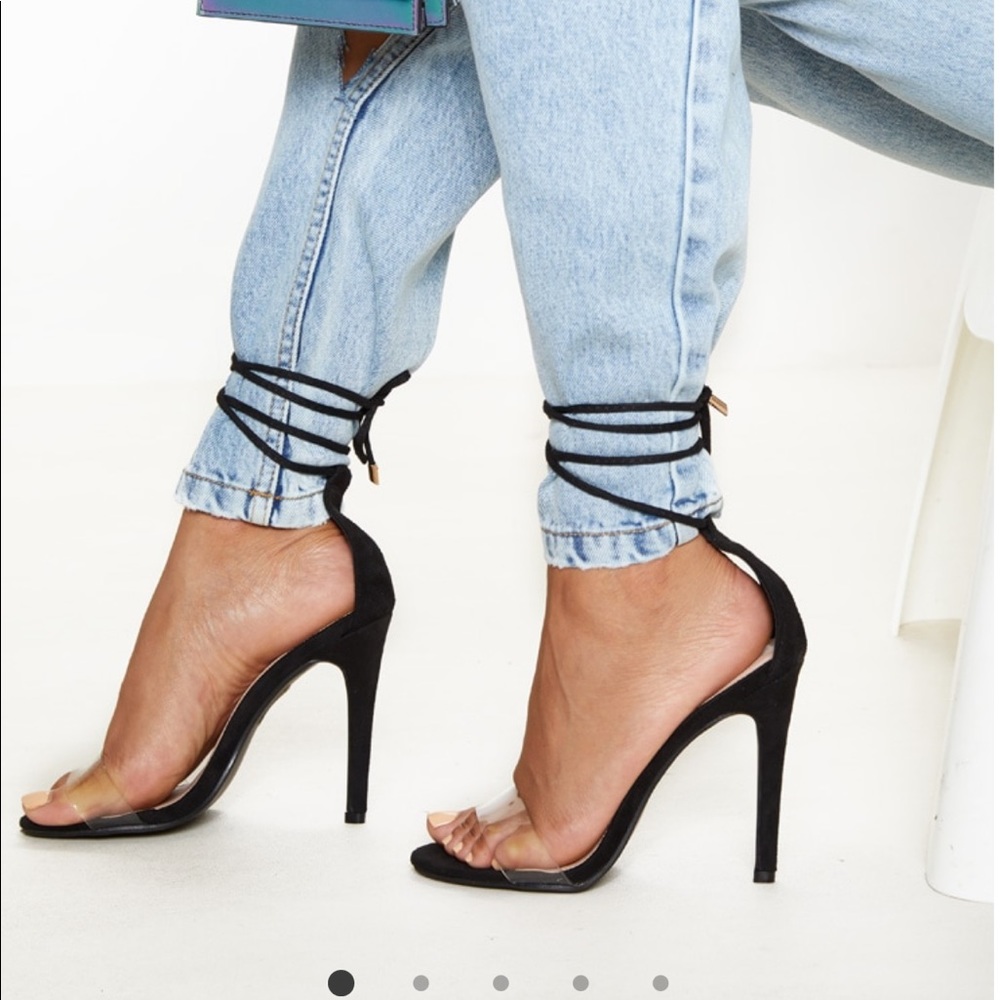 Black Clear strap lace up heels